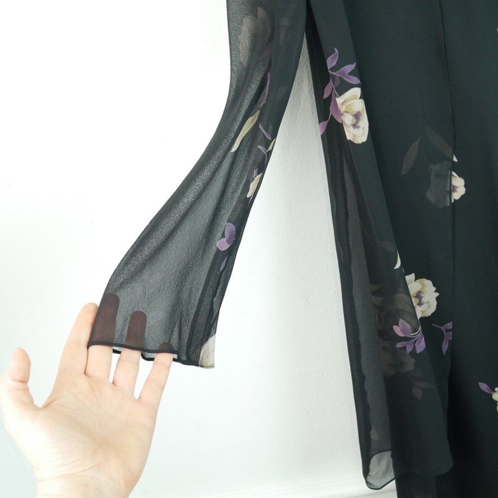 Vintage Y2K Whimsigoth Dress Silk Chiffon Sheer Dark Floral Goth Fairy Grunge 10 - Picture 3 of 8